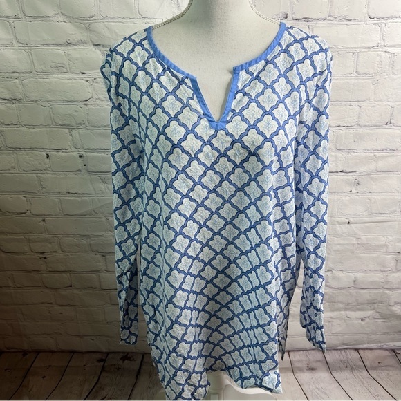 J Jill Blue and White Tunic Top Large - Picture 1 of 7